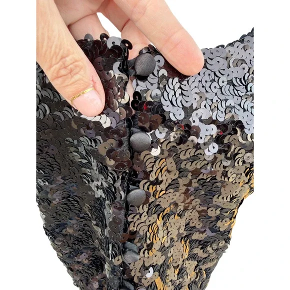 Y2k Betsey Johnson Vintage Women's LARGE Black Sequined Short-Sleeve Crop Jacket - Picture 2 of 12